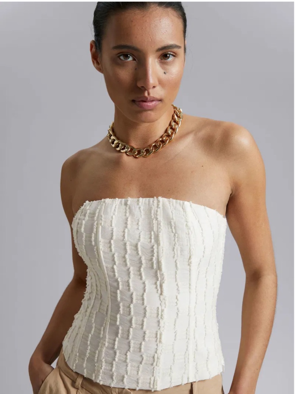 & Other Stories Cream Strapless Textured Tube Top - S